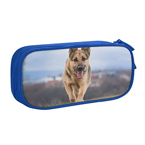 Federmäppchen mit Aufdruck "Running German Shepherd Dog", doppelstöckig, für Schule, Büro und Reisen, hohe Kapazität, blau, Einheitsgröße, Taschen-Organizer von SYLALE