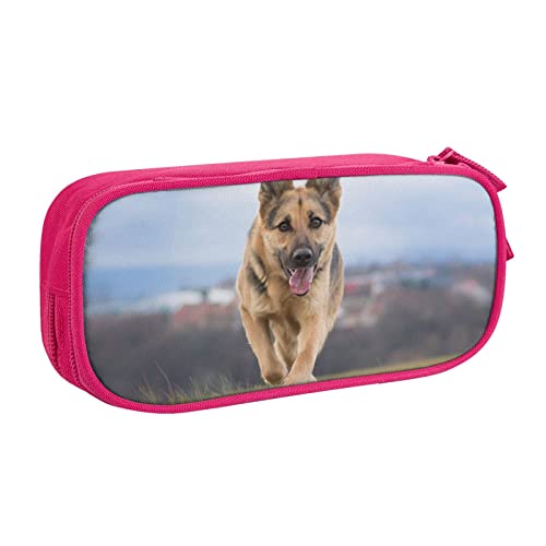 Federmäppchen mit Aufdruck "Running German Shepherd Dog", doppelstöckig, für Schule, Büro und Reisen, hohe Kapazität, rose, Einheitsgröße, Taschen-Organizer von SYLALE