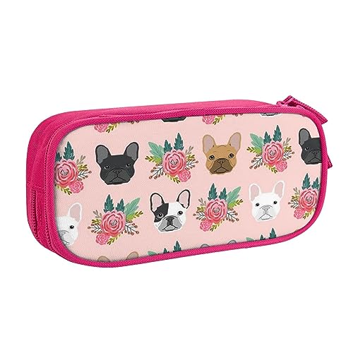 Federmäppchen mit Blumen-Bulldoggen-Motiv, doppelstöckig, für Schule, Büro und Reisen, hohe Kapazität, rose, Einheitsgröße, Taschen-Organizer von SYLALE