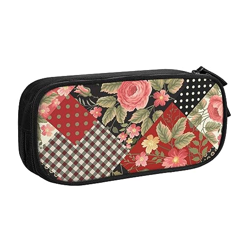 Federmäppchen mit Blumen-Motiv, doppelstöckig, für Schule, Büro und Reisen, hohe Kapazität, Schwarz , Einheitsgröße, Taschen-Organizer von SYLALE