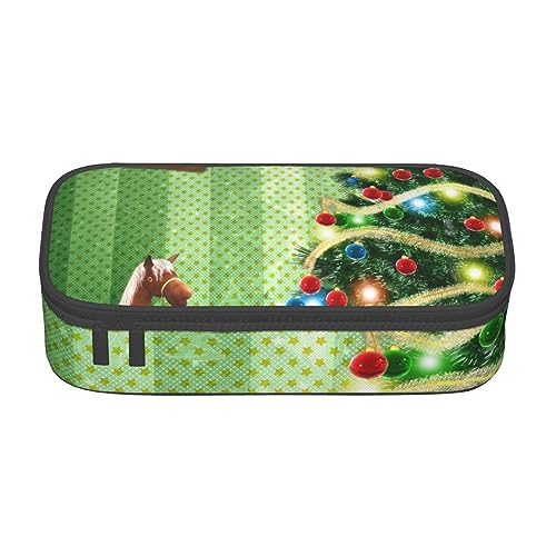 Federmäppchen mit Blumenmuster und Zwischenschicht, für Schule, Büro und Reisen, hohe Kapazität, Weihnachtsbaum, Einheitsgröße, Taschen-Organizer von SYLALE