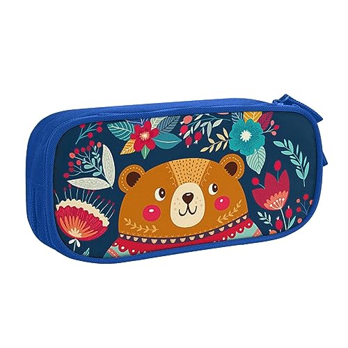 Federmäppchen mit Cartoon-Bär-Motiv, doppelstöckig, für Schule, Büro und Reisen, hohe Kapazität, blau, Einheitsgröße, Taschen-Organizer von SYLALE