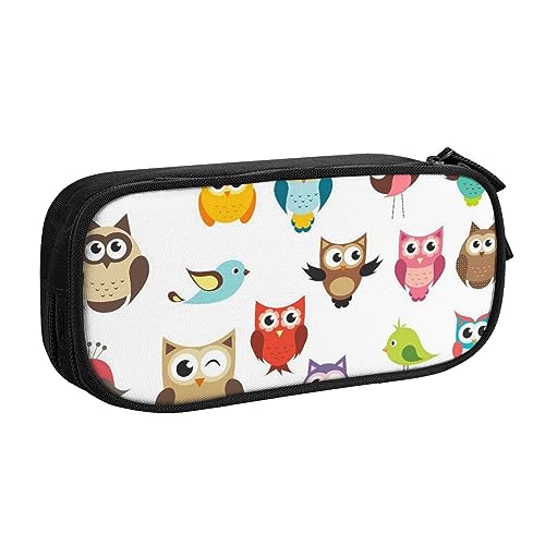 Federmäppchen mit Cartoon-Eulen-Motiv, doppelstöckig, für Schule, Büro und Reisen, hohe Kapazität, Schwarz , Einheitsgröße, Taschen-Organizer von SYLALE