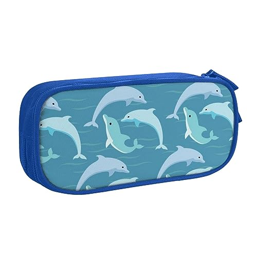 Federmäppchen mit Delfin-Motiv, doppelstöckig, für Schule, Büro und Reisen, hohe Kapazität, blau, Einheitsgröße, Taschen-Organizer von SYLALE