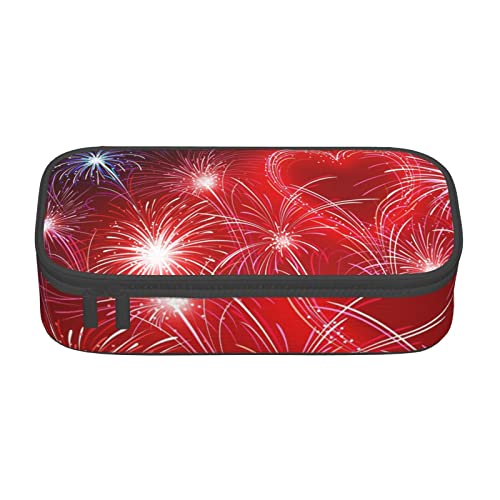 Federmäppchen mit Eiffelturm-Aufdruck, mit Zwischenschicht, für Schule, Büro und Reisen, hohe Kapazität, Rote Herzen Feuerwerk, Einheitsgröße, Taschen-Organizer von SYLALE