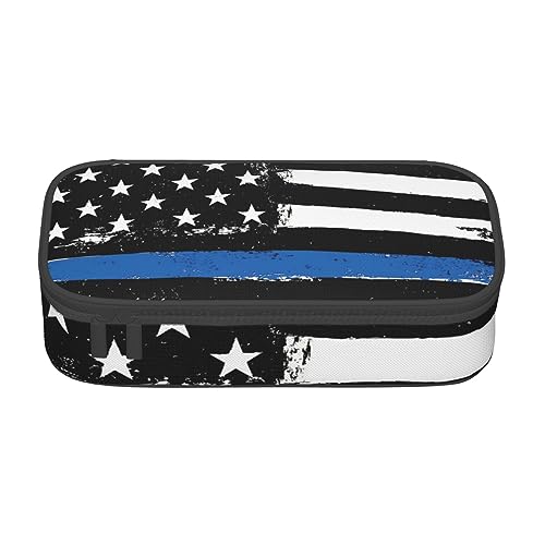 Federmäppchen mit Elefanten- und Giraffen-Motiv, mit Zwischenschicht, für Schule, Büro und Reisen, hohe Kapazität, Retro Blue Thin Line USA-Flagge, Einheitsgröße, Taschen-Organizer von SYLALE