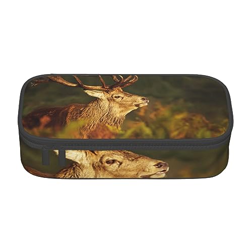 Federmäppchen mit Elefantenmuster und Zwischenschicht, für Schule, Büro und Reisen, hohe Kapazität, Tier Hirsch, Einheitsgröße, Taschen-Organizer von SYLALE