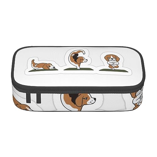 Federmäppchen mit Elefantenmuster und Zwischenschicht, für Schule, Büro und Reisen, hohe Kapazität, Welpe Hund Yoga, Einheitsgröße, Taschen-Organizer von SYLALE