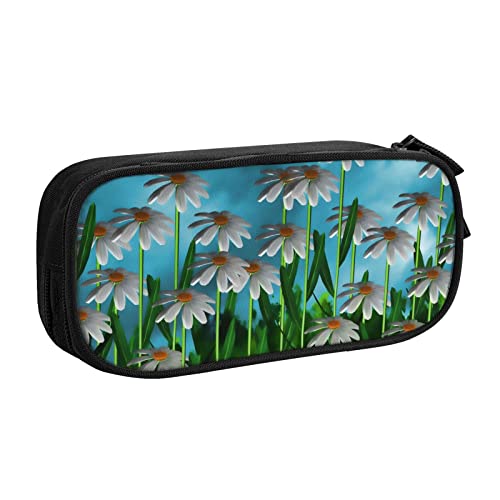 Federmäppchen mit Gänseblümchen-Motiv, doppelstöckig, für Schule, Büro und Reisen, hohe Kapazität, Schwarz , Einheitsgröße, Taschen-Organizer von SYLALE