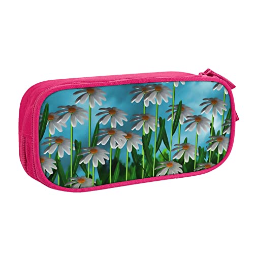 Federmäppchen mit Gänseblümchen-Motiv, doppelstöckig, für Schule, Büro und Reisen, hohe Kapazität, rose, Einheitsgröße, Taschen-Organizer von SYLALE