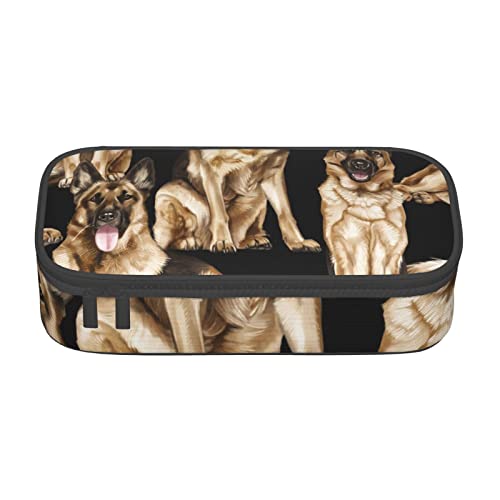 Federmäppchen mit Gitarren-Muster, mit Zwischenschicht, für Schule, Büro und Reisen, hohe Kapazität, Deutscher Schäferhund, Einheitsgröße, Taschen-Organizer von SYLALE