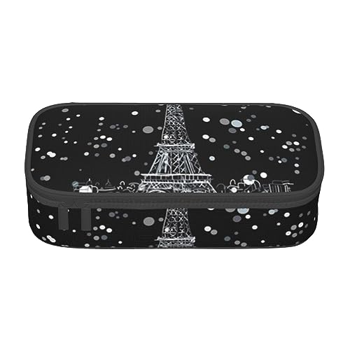 Federmäppchen mit Landschaftsmalerei und Zwischenschicht, für Schule, Büro und Reisen, hohe Kapazität, Night Paris Eiffelturm, Einheitsgröße, Taschen-Organizer von SYLALE