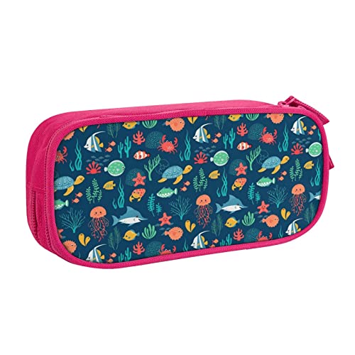 Federmäppchen mit Meeresfisch, Schildkröte, Quallen, doppelstöckig, für Schule, Büro und Reisen, hohe Kapazität, rose, Einheitsgröße, Taschen-Organizer von SYLALE