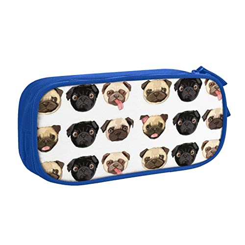 Federmäppchen mit Mops-Motiv, doppelstöckig, für Schule, Büro und Reisen, hohe Kapazität, Schwarz / Gelb, blau, Einheitsgröße, Taschen-Organizer von SYLALE