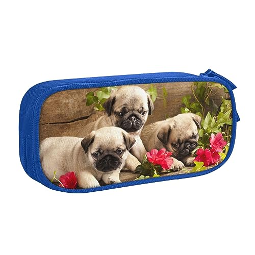 Federmäppchen mit Mops-Motiv, doppelstöckig, für Schule, Büro und Reisen, hohe Kapazität, blau, Einheitsgröße, Taschen-Organizer von SYLALE