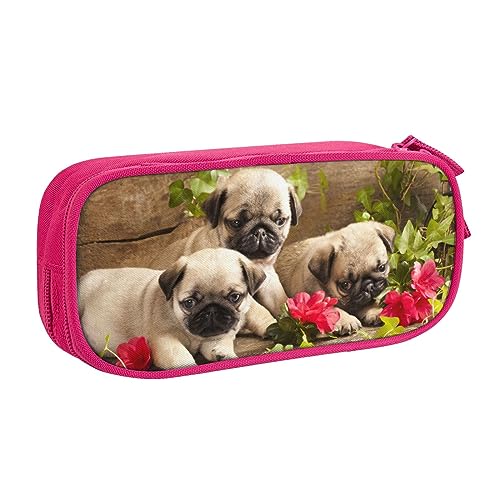 Federmäppchen mit Mops-Motiv, doppelstöckig, für Schule, Büro und Reisen, hohe Kapazität, rose, Einheitsgröße, Taschen-Organizer von SYLALE