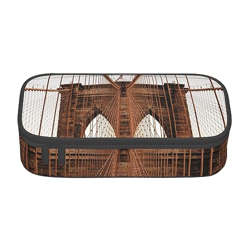 Federmäppchen mit Motiv Paris Eiffelturm Mädchen Fahrrad Druck mit Zwischenschicht Federmäppchen für Schule, Büro und Reisen, hohe Kapazität, Foto von Brooklyn Bridge, Einheitsgröße, Taschen-Organizer von SYLALE