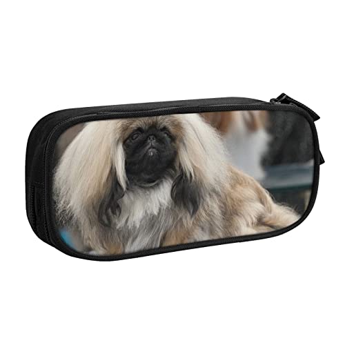 Federmäppchen mit Pekingese-Hunde-Motiv, doppelstöckig, für Schule, Büro und Reisen, hohe Kapazität, Schwarz , Einheitsgröße, Taschen-Organizer von SYLALE