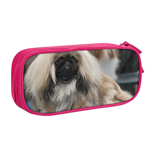 Federmäppchen mit Pekingese-Hunde-Motiv, doppelstöckig, für Schule, Büro und Reisen, hohe Kapazität, rose, Einheitsgröße, Taschen-Organizer von SYLALE