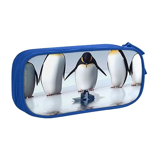 Federmäppchen mit Pinguin-Druck, doppelstöckig, für Schule, Büro und Reisen, hohe Kapazität, blau, Einheitsgröße, Taschen-Organizer von SYLALE