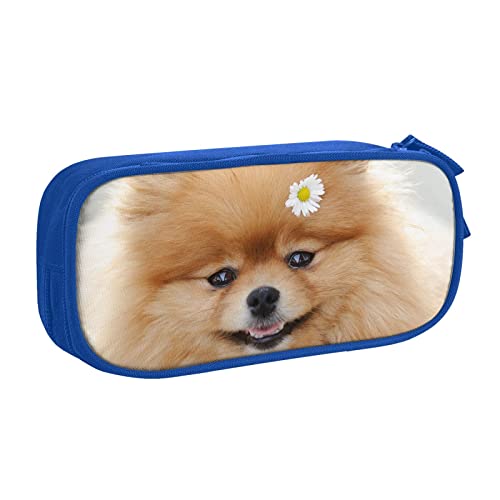 Federmäppchen mit Pommersche Hunde-Motiv, doppelstöckig, für Schule, Büro und Reisen, hohe Kapazität, blau, Einheitsgröße, Taschen-Organizer von SYLALE