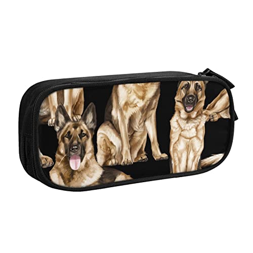 Federmäppchen mit Schäferhund-Motiv, doppelstöckig, für Schule, Büro und Reisen, hohe Kapazität, Schwarz , Einheitsgröße, Taschen-Organizer von SYLALE