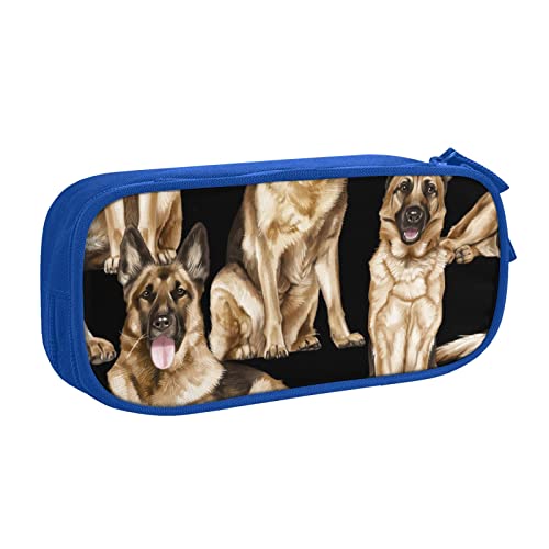 Federmäppchen mit Schäferhund-Motiv, doppelstöckig, für Schule, Büro und Reisen, hohe Kapazität, blau, Einheitsgröße, Taschen-Organizer von SYLALE