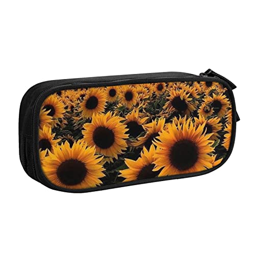 Federmäppchen mit Sonnenblumen-Druck, doppelstöckig, für Schule, Büro und Reisen, hohe Kapazität, Schwarz , Einheitsgröße, Taschen-Organizer von SYLALE