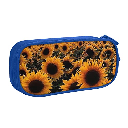 Federmäppchen mit Sonnenblumen-Druck, doppelstöckig, für Schule, Büro und Reisen, hohe Kapazität, blau, Einheitsgröße, Taschen-Organizer von SYLALE
