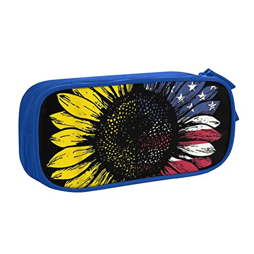 Federmäppchen mit Sonnenblumen-Motiv, amerikanische Flagge, doppelstöckig, für Schule, Büro und Reisen, hohe Kapazität, blau, Einheitsgröße, Taschen-Organizer von SYLALE