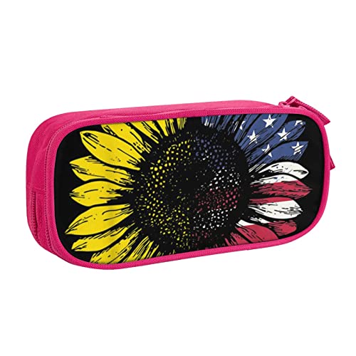 Federmäppchen mit Sonnenblumen-Motiv, amerikanische Flagge, doppelstöckig, für Schule, Büro und Reisen, hohe Kapazität, rose, Einheitsgröße, Taschen-Organizer von SYLALE