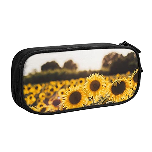 Federmäppchen mit Sonnenblumen-Motiv, doppelstöckig, für Schule, Büro und Reisen, hohe Kapazität, Schwarz , Einheitsgröße, Taschen-Organizer von SYLALE