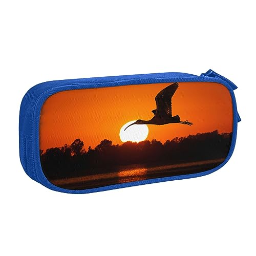 Federmäppchen mit Sonnenuntergang und Vogelmotiv, doppelstöckig, für Schule, Büro und Reisen, hohe Kapazität, blau, Einheitsgröße, Taschen-Organizer von SYLALE