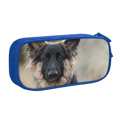 Federmäppchen mit Tiermotiv, Motiv: Deutscher Schäferhund, doppelstöckig, für Schule, Büro und Reisen, hohe Kapazität, blau, Einheitsgröße, Taschen-Organizer von SYLALE