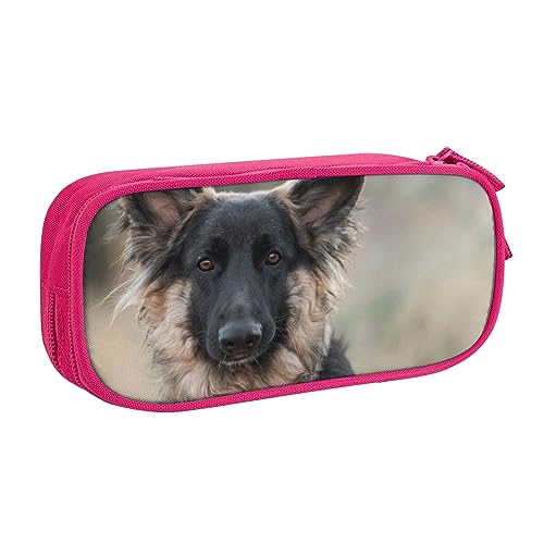 Federmäppchen mit Tiermotiv, Motiv: Deutscher Schäferhund, doppelstöckig, für Schule, Büro und Reisen, hohe Kapazität, rose, Einheitsgröße, Taschen-Organizer von SYLALE