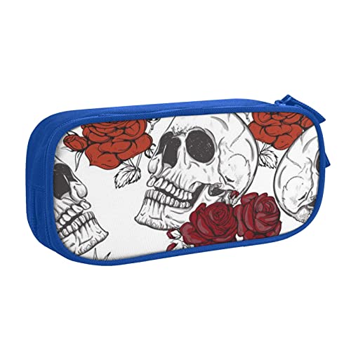 Federmäppchen mit Totenkopf-Motiv, doppelstöckig, für Schule, Büro und Reisen, hohe Kapazität, blau, Einheitsgröße, Taschen-Organizer von SYLALE