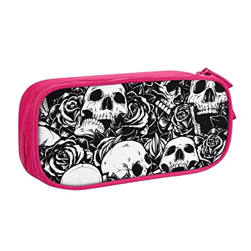 Federmäppchen mit Totenkopf-Motiv, doppelstöckig, für Schule, Büro und Reisen, hohe Kapazität, rose, Einheitsgröße, Taschen-Organizer von SYLALE