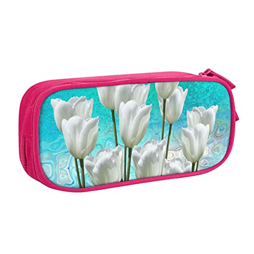 Federmäppchen mit Tulpenaufdruck, doppelstöckig, für Schule, Büro und Reisen, hohe Kapazität, rose, Einheitsgröße, Taschen-Organizer von SYLALE