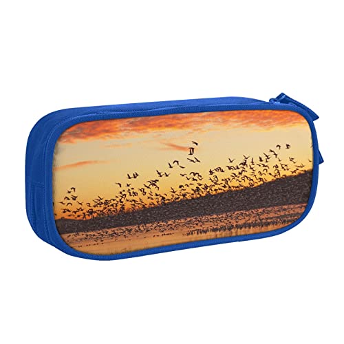 Federmäppchen mit Vögeln bei Sonnenuntergang, doppelstöckig, für Schule, Büro und Reisen, hohe Kapazität, blau, Einheitsgröße, Taschen-Organizer von SYLALE