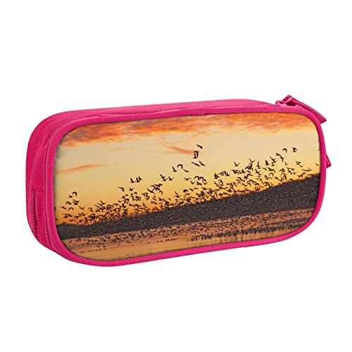 Federmäppchen mit Vögeln bei Sonnenuntergang, doppelstöckig, für Schule, Büro und Reisen, hohe Kapazität, rose, Einheitsgröße, Taschen-Organizer von SYLALE