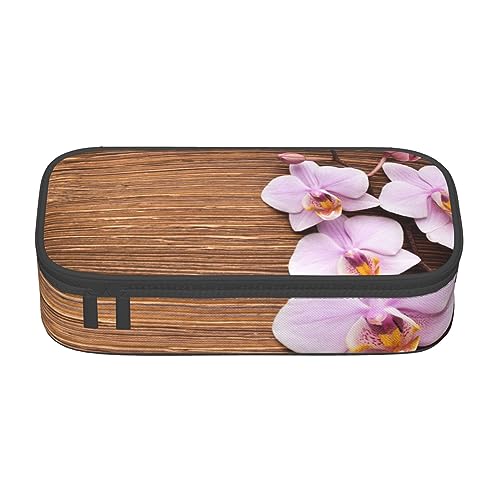 Federmäppchen mit Wassertropfen und Punkten, mit Zwischenschicht, für Schule, Büro und Reisen, hohe Kapazität, Orchideenblume, Einheitsgröße, Taschen-Organizer von SYLALE