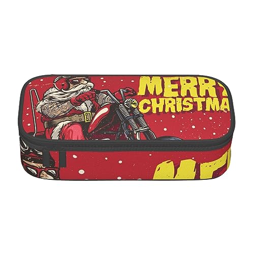 Federmäppchen mit Weihnachtsmann-Motiv, Motiv: Biker, mit Zwischenschicht, für Schule, Büro und Reisen, hohe Kapazität, Weihnachtsmann Biker Reiten, Einheitsgröße, Taschen-Organizer von SYLALE