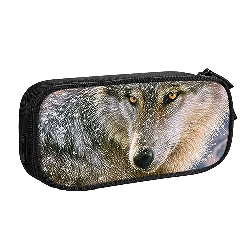 Federmäppchen mit Wolf-Motiv, doppelstöckig, für Schule, Büro und Reisen, hohe Kapazität, Schwarz , Einheitsgröße, Taschen-Organizer von SYLALE