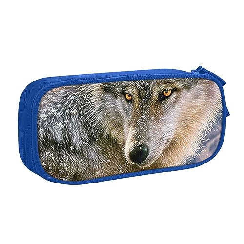 Federmäppchen mit Wolf-Motiv, doppelstöckig, für Schule, Büro und Reisen, hohe Kapazität, blau, Einheitsgröße, Taschen-Organizer von SYLALE