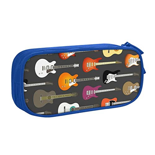 Federmäppchen mit farbigem Akustik- und Gitarren-Druck, doppelstöckig, für Schule, Büro und Reisen, hohe Kapazität, blau, Einheitsgröße, Taschen-Organizer von SYLALE