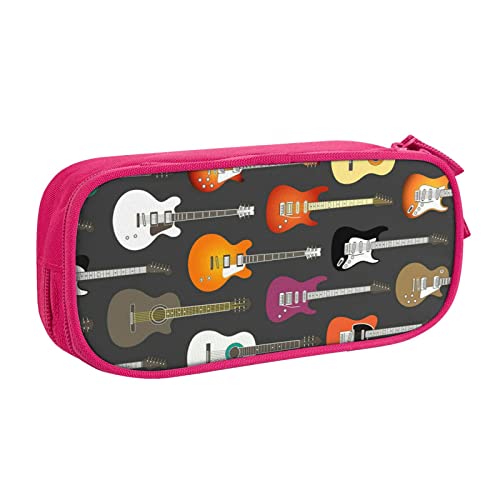 Federmäppchen mit farbigem Akustik- und Gitarren-Druck, doppelstöckig, für Schule, Büro und Reisen, hohe Kapazität, rose, Einheitsgröße, Taschen-Organizer von SYLALE