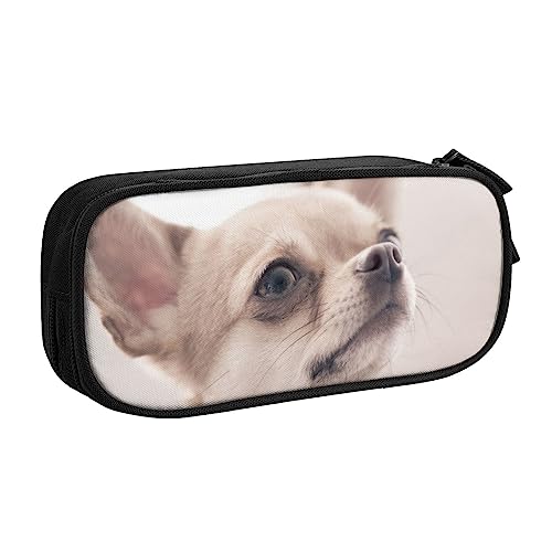 Federmäppchen mit niedlichem Chihuahua-Druck, doppelstöckig, für Schule, Büro und Reisen, hohe Kapazität, Schwarz , Einheitsgröße, Taschen-Organizer von SYLALE