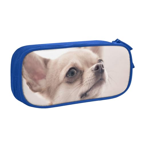 Federmäppchen mit niedlichem Chihuahua-Druck, doppelstöckig, für Schule, Büro und Reisen, hohe Kapazität, blau, Einheitsgröße, Taschen-Organizer von SYLALE