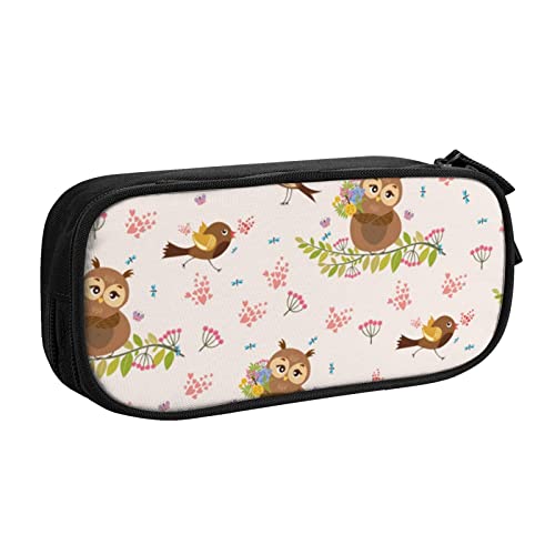 Federmäppchen mit niedlichem Eulen-Motiv, doppelstöckig, für Schule, Büro und Reisen, hohe Kapazität, Schwarz , Einheitsgröße, Taschen-Organizer von SYLALE