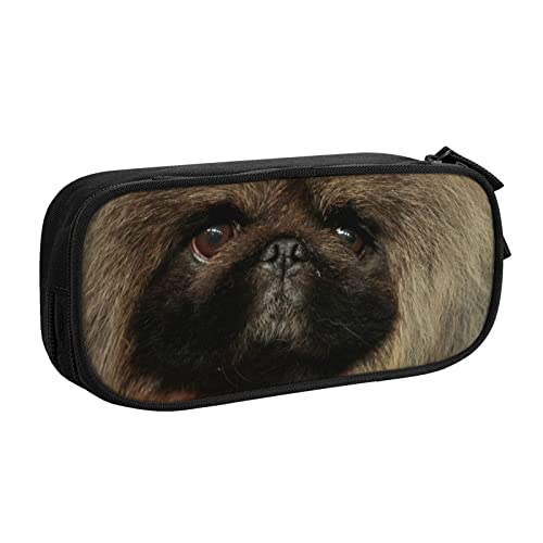 Federmäppchen mit niedlichem Pekinese-Druck, doppelstöckig, für Schule, Büro und Reisen, hohe Kapazität, Schwarz , Einheitsgröße, Taschen-Organizer von SYLALE